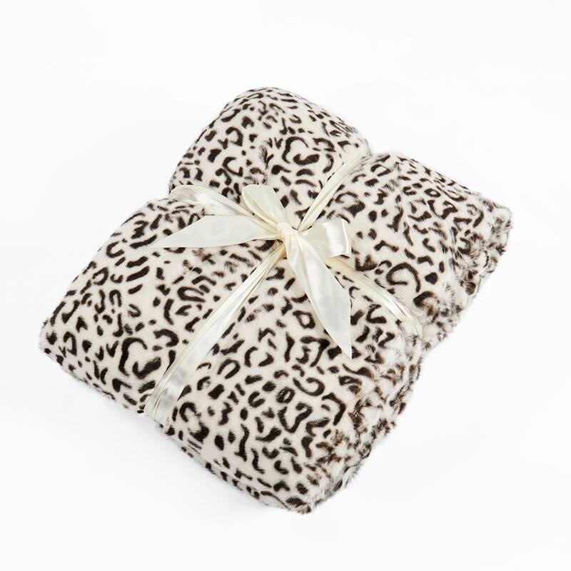 Breathable Cozy FauxFur Snow Leopard Throw