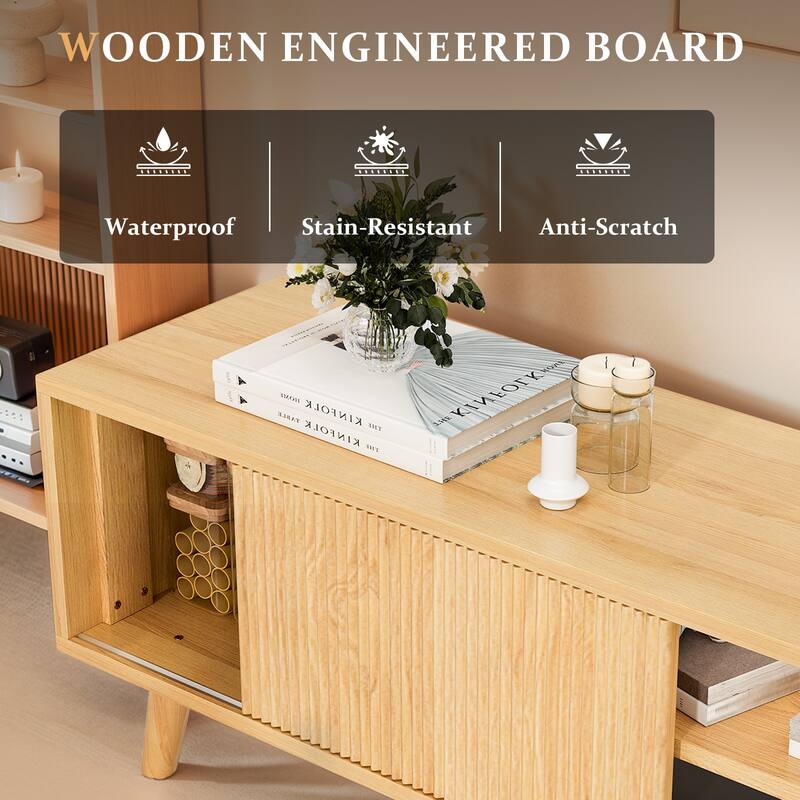 Pocassy TV Stand for TVs Up to 75 Inches with Fluted Sliding Doors
