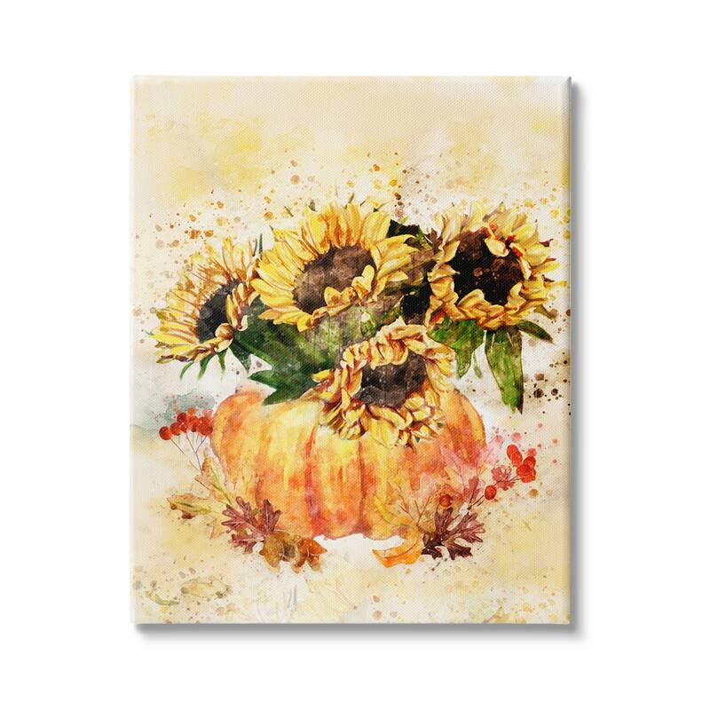 Stupell Harvest Pumpkin Sunflowers Red Orange Fall Leaves Canvas Wall Art - Yellow - 30 x 40
