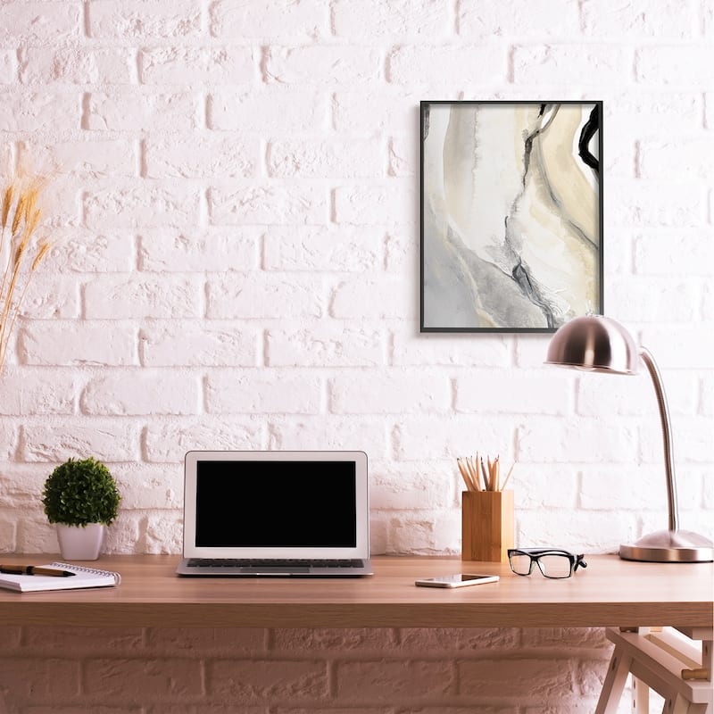 Stupell Abstract Paint Strokes Fluid Beige Movement Framed Giclee Texturized Art by Lanie Loreth