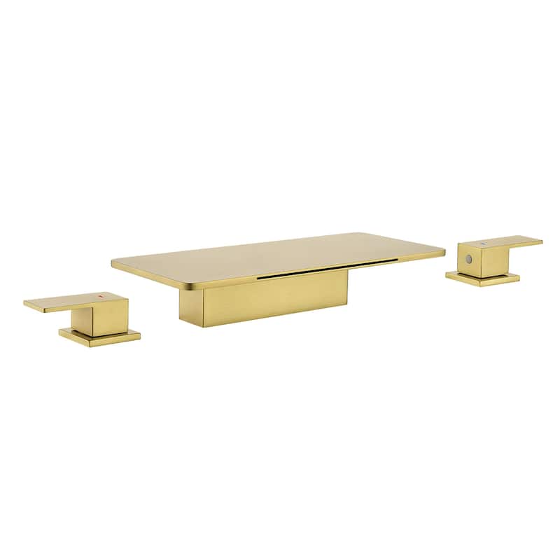 Waterfall Tub Faucet Deck Mount Brass 3 Holes Bathtub Faucet Modern Double Handle Tub Filler - Brushed Gold