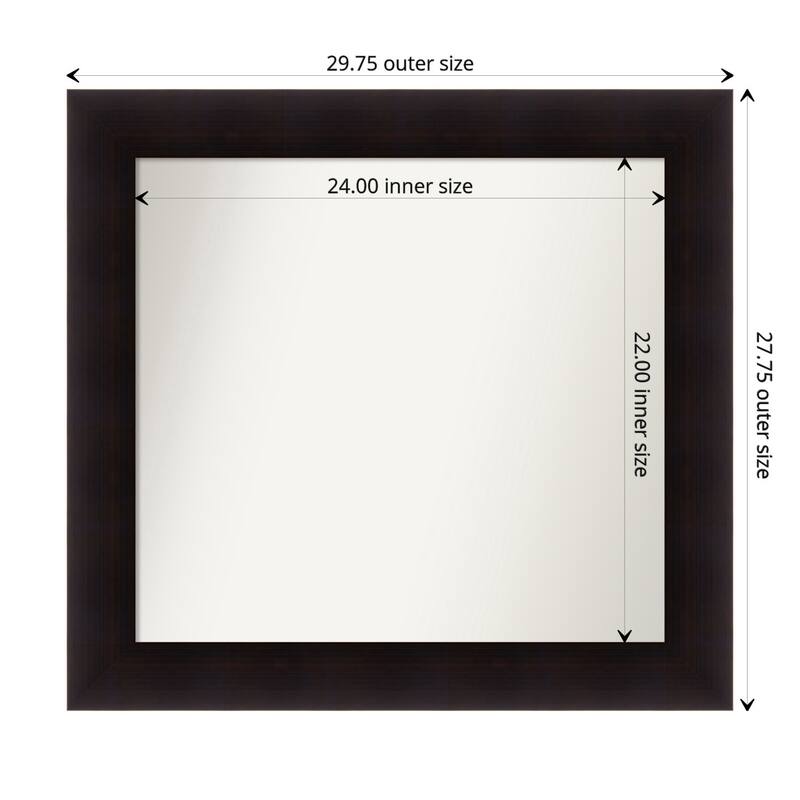 Portico Espresso Framed Non-Beveled Custom Wall Mirror, Bathroom Vanity Mirror - Outer Size: 29.75 x 27.75