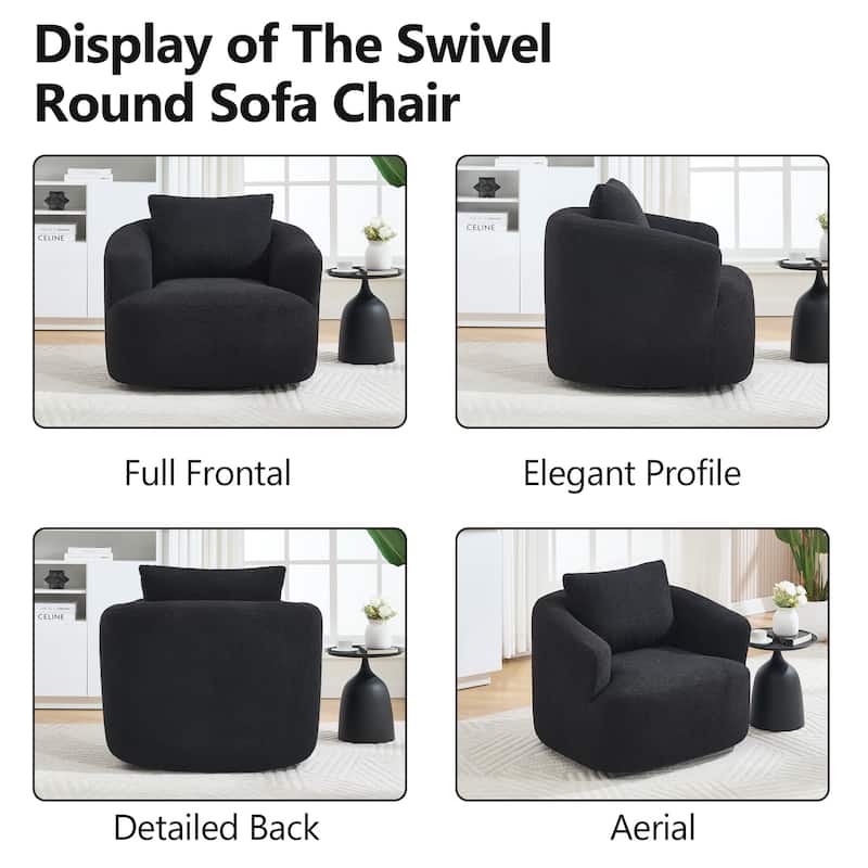 360°Swivel Round Upholstered Comfy Chair With One Soft Pillow, Teddy Fleece High-Resilience Sponge Single Sofa