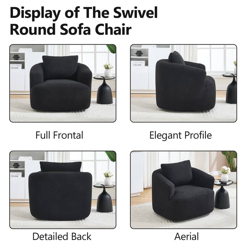 Swivel Round Sofa Chaise, Upholstered Sofa Chair with One Soft Pillow, Single Sofa with Adjustable Pillow