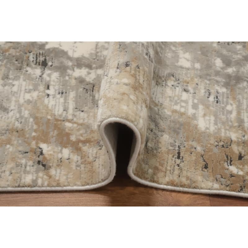 Machine Made Oriental Polyester Carpet Modern Abstract Greys & Charcoal Abstract Area Rug - 7' 5'' X 5' 2''
