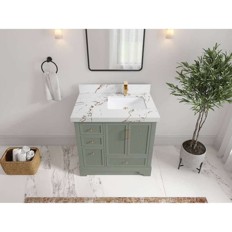 Willow Collections 36 in. W x 22 in. D Alys Right Offset Sink Bathroom Vanity with Countertop - 2"Viola Brown - Evergreen
