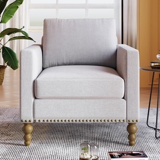 Accent Chair with Bronze Nailhead Trim Wooden Legs