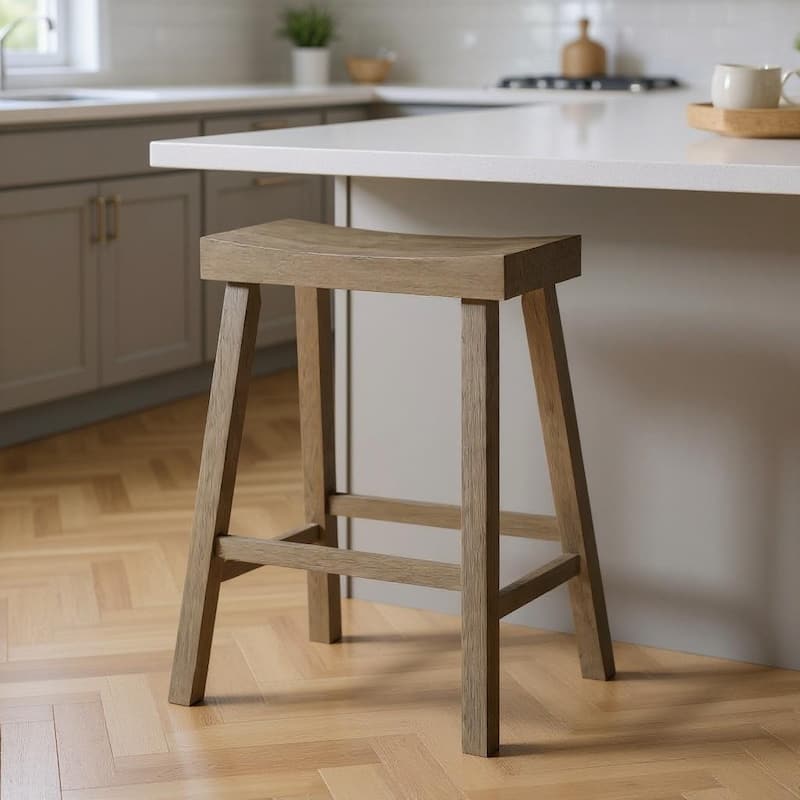 HomeRoots 27" Cool Gray Solid Wood Backless Counter Height Bar Chair - Counter Height - Cool Gray - Single