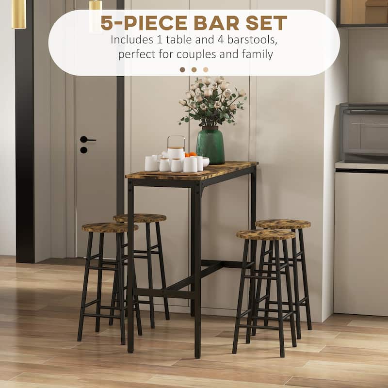 Modern 5-Piece Dining Set with Square Counter Height Bar Table & 4 Bar Stools