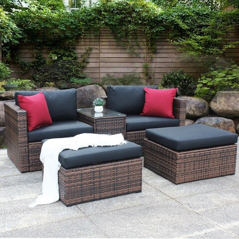5 Pieces Outdoor Patio Garden Wicker Sectional Conversation Sofa Sets
