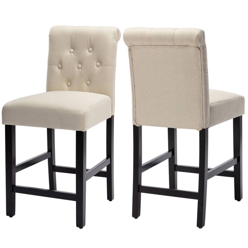 24 inches Fabric Counter Height Bar stools Upholstered Button Tufted Island Chairs Set of 2