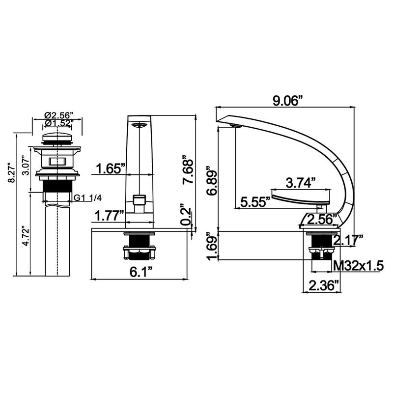 Modland C-Shaped Single Hole Bathroom Faucet, 500K Cycle CUPC Certified, 6-Inch Cover Plate, Black / Gold / Nickel / Chrome