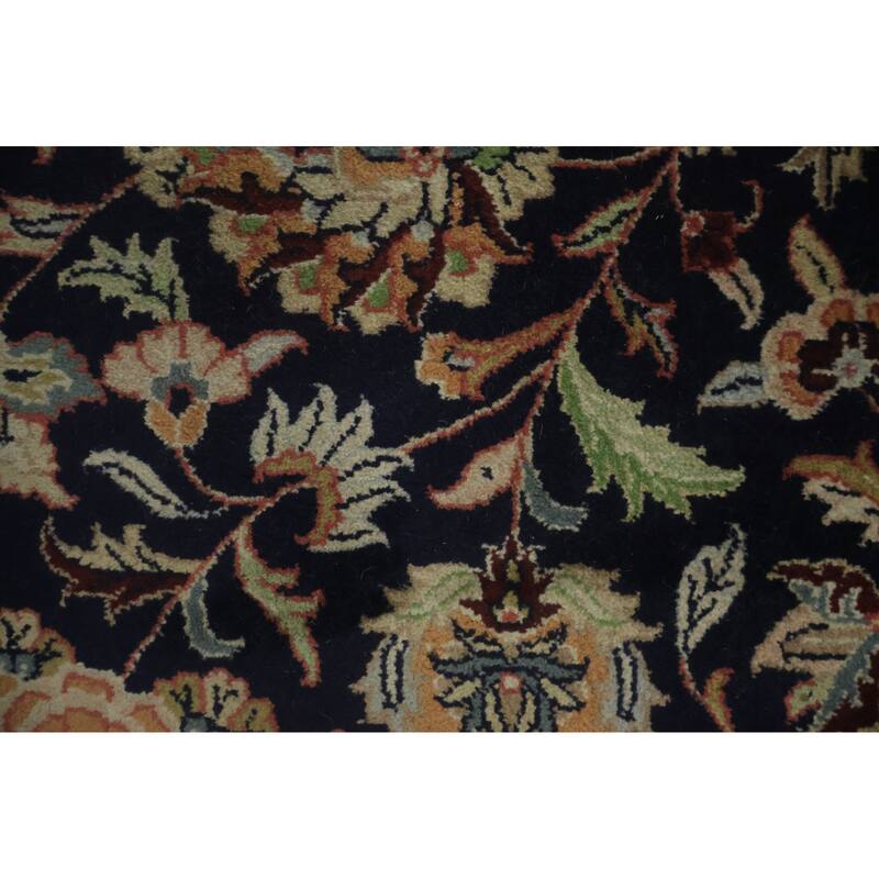 Hand Knotted Oriental 100% Wool Carpet Traditional All-Over Navy Blue & Blues Tabriz Area Rug - 14' 1'' X 9' 9''