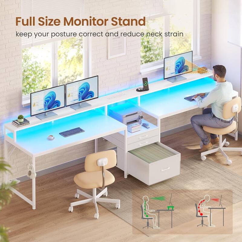 96.5" Office Desk double Person Computer Desk 3 Fabric Drawers
