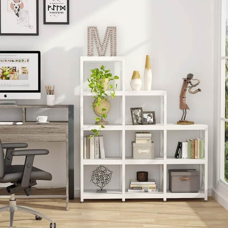 12 Shelves Ladder Bookshelf, Industrial Corner Bookshelf