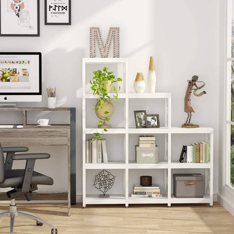 12 Shelves Ladder Bookshelf, Industrial Corner Bookshelf