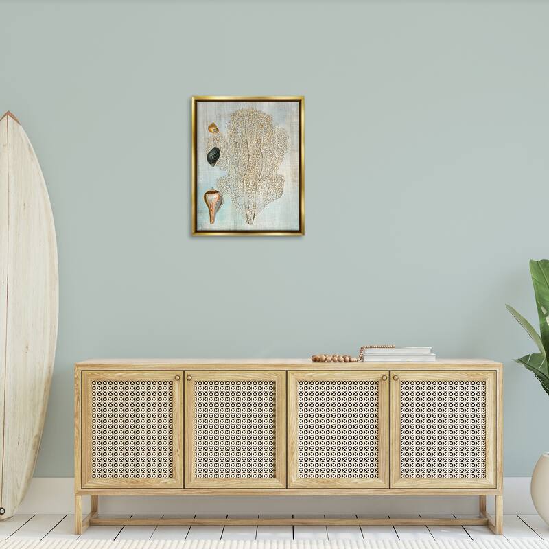 Stupell Detailed Coral & Seashells Framed Floater Canvas Wall Art Design By Susan Arnot