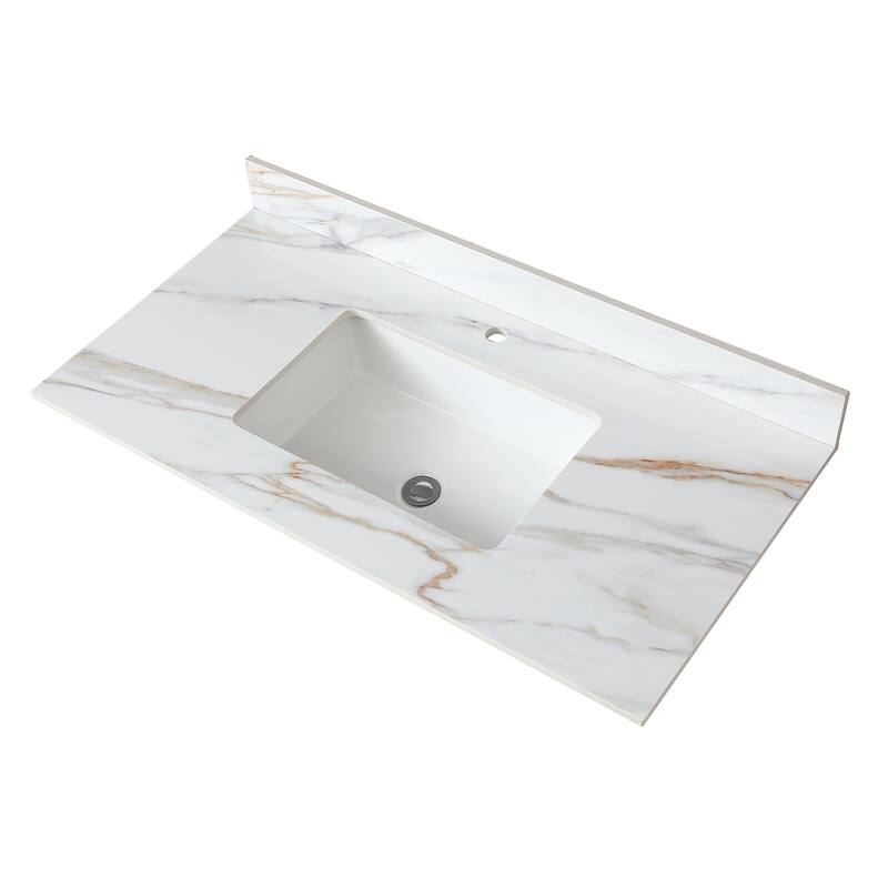 31 Inch Marble Vanity Top,Bathroom Vanity Top with Undermount Rectangular Middle Sink and 4 Inch Height Backsplash