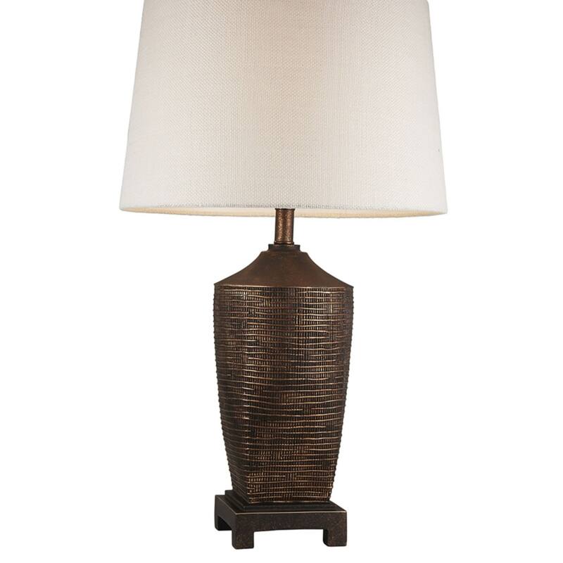30" Tall Polyresin Table Lamp "Naomi" with Egyptian Design, Silvery Linen Shade