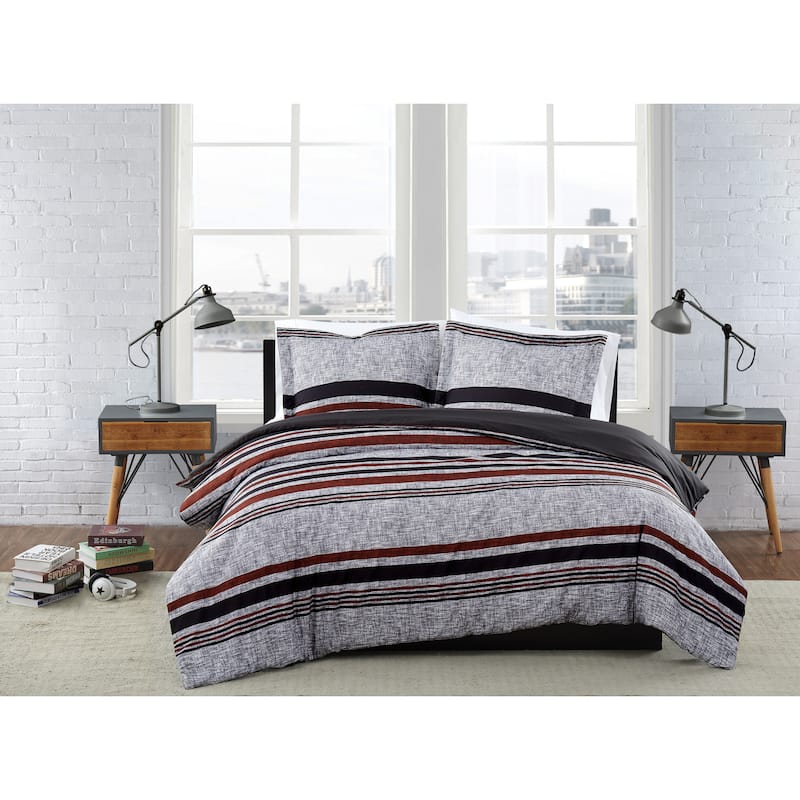 London Fog Warren Stripe 3 Piece Comforter Set - Twin - Twin XL