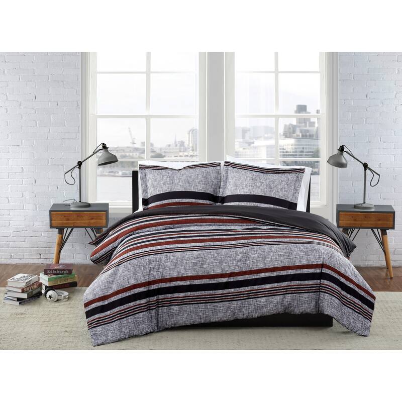London Fog Warren Stripe Duvet Set - Queen