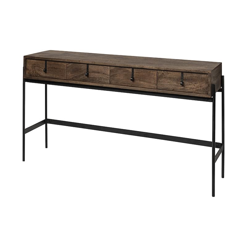 HomeRoots Rectangular Mango Wood Finish Console Table With 4 Drawers - 14
