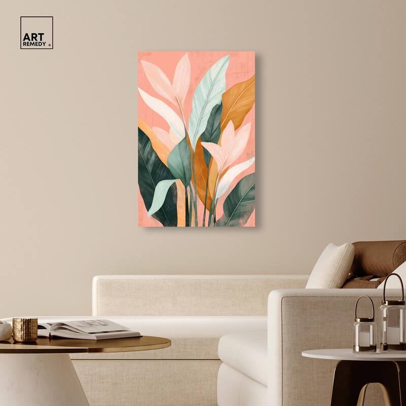 Peach and Palm Canvas by Art Remedy, Gallery Wrapped