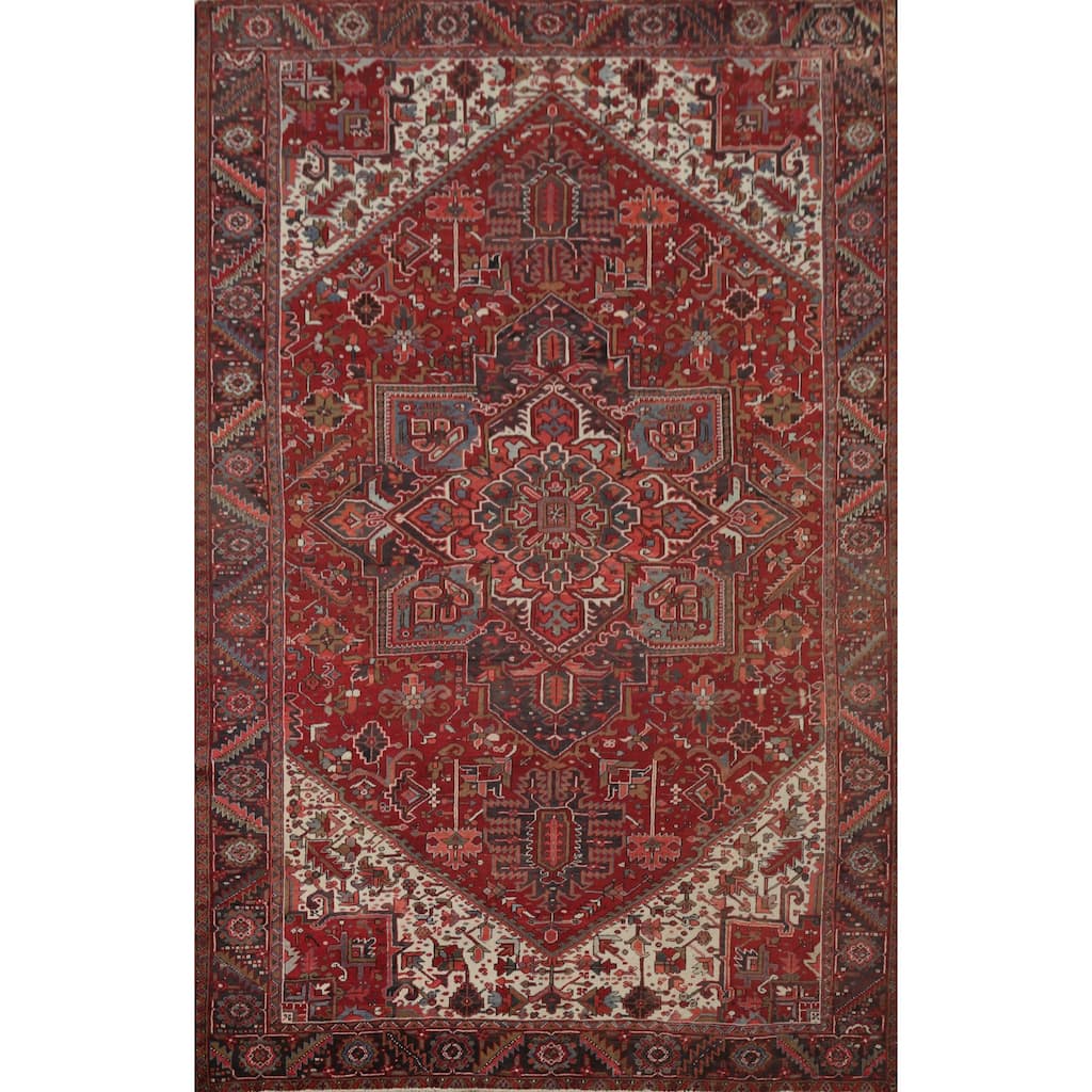 Hand Knotted Oriental 100% Wool Carpet Traditional Medallion Red Heriz Area Rug - 13' 0'' X 10' 0''