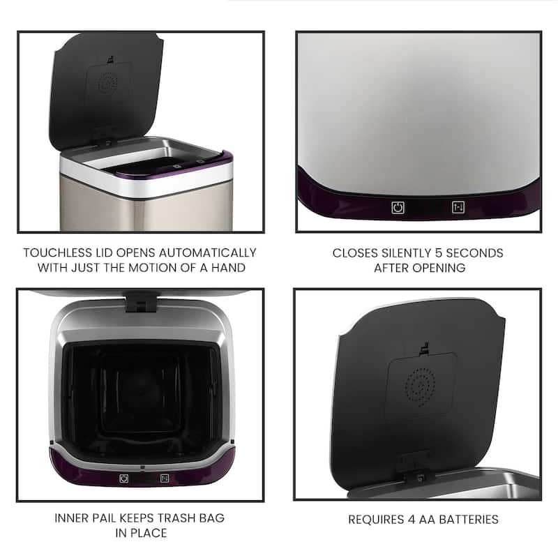 Hanover 10-Liter / 2.6-Gallon Trash Can with Sensor Lid and Carbon Odor Control in Stainless Steel