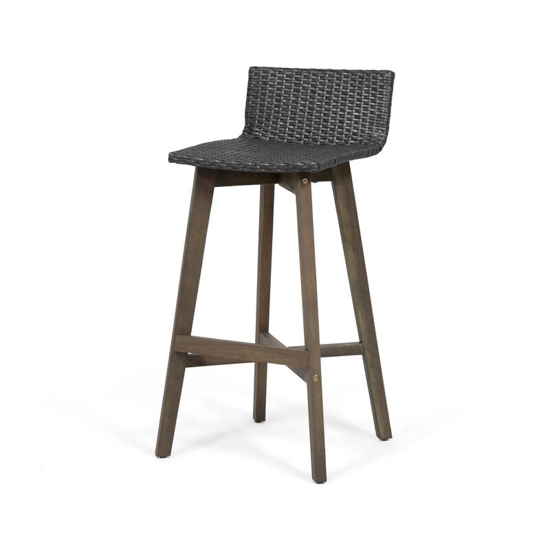 La Brea Outdoor Acacia Wood and Wicker Barstools (Set of 2) by Christopher Knight Home