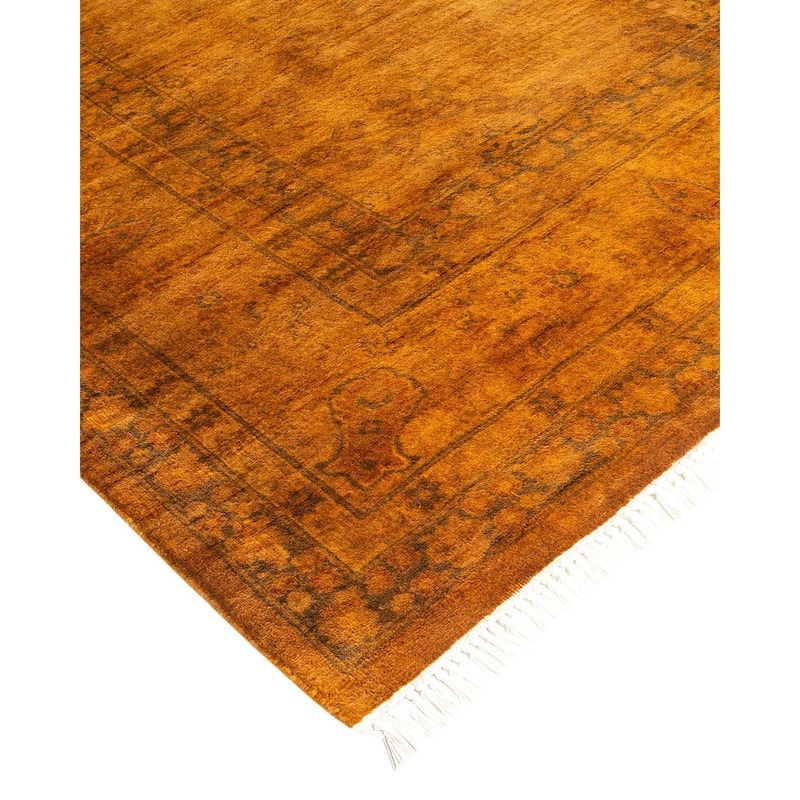 Overton Hand Knotted Wool Vintage Inspired Modern Contemporary Overdyed Gold Area Rug - 6' 1" x 9' 5"