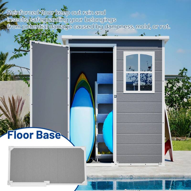 5' x 3' Resin Outdoor Storage Shed with Floor, Waterproof Lockable Tool Shed with Window for Backyard, Patio or Garden