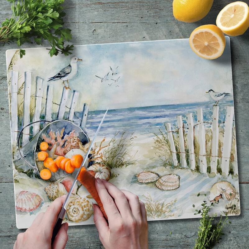 Coastal Sanctuary 3mm Heat Tolerant Tempered Glass Cutting Board 15” x 12” Manufactured in the USA Dishwasher Safe