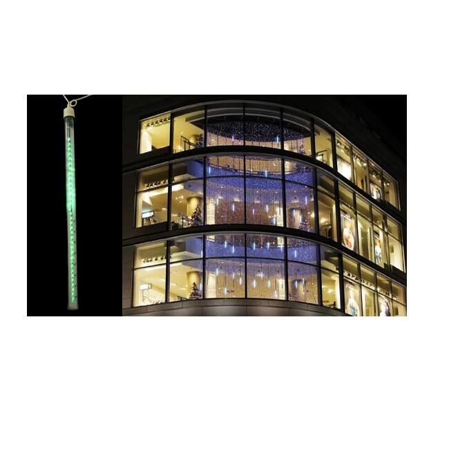 48 LED Lighted Green Dripping Icicle Tube Christmas Lights White Wire