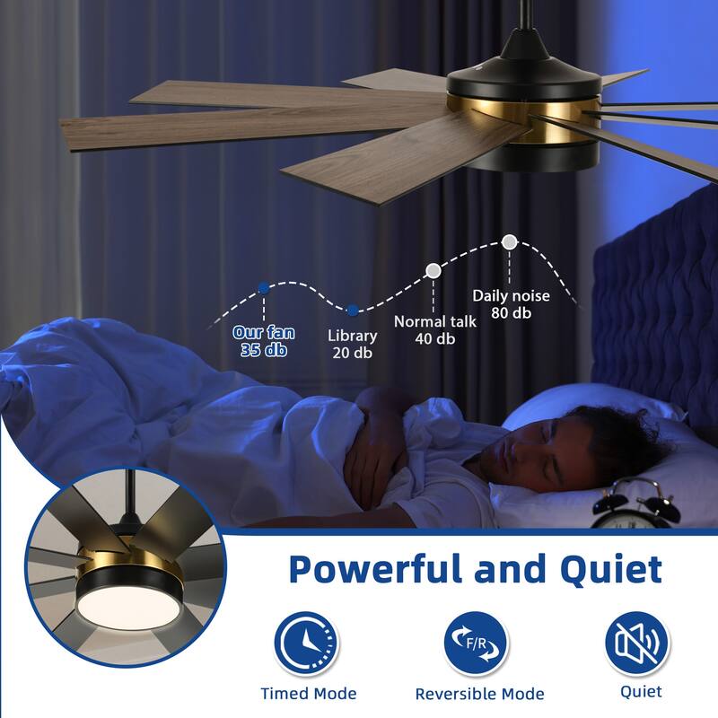 Moasis 60-inch 8 Blades Ceiling Fan with Light and Remote Control