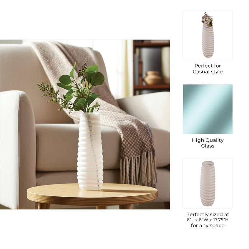 Glass Vase Carved Tall Ribbed Silhouette for Floral Arrangements