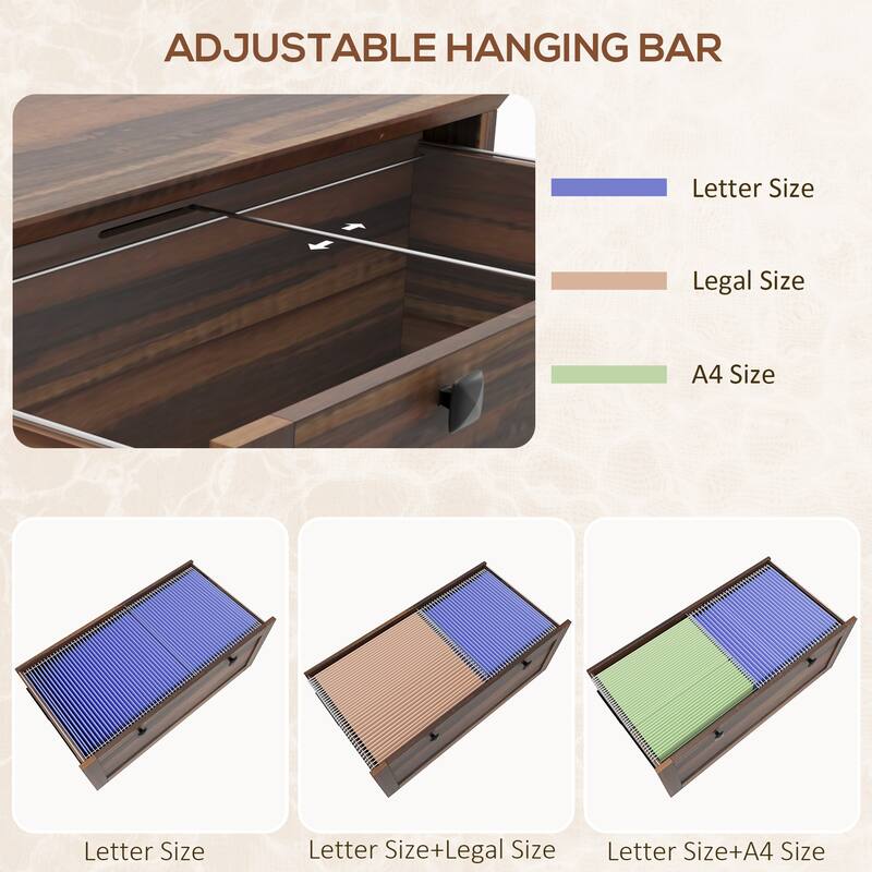 Anmytek 2-Drawer Lateral File Cabinet with Lock and Hanging Rails Dark Walnut Rustic Office Credenza