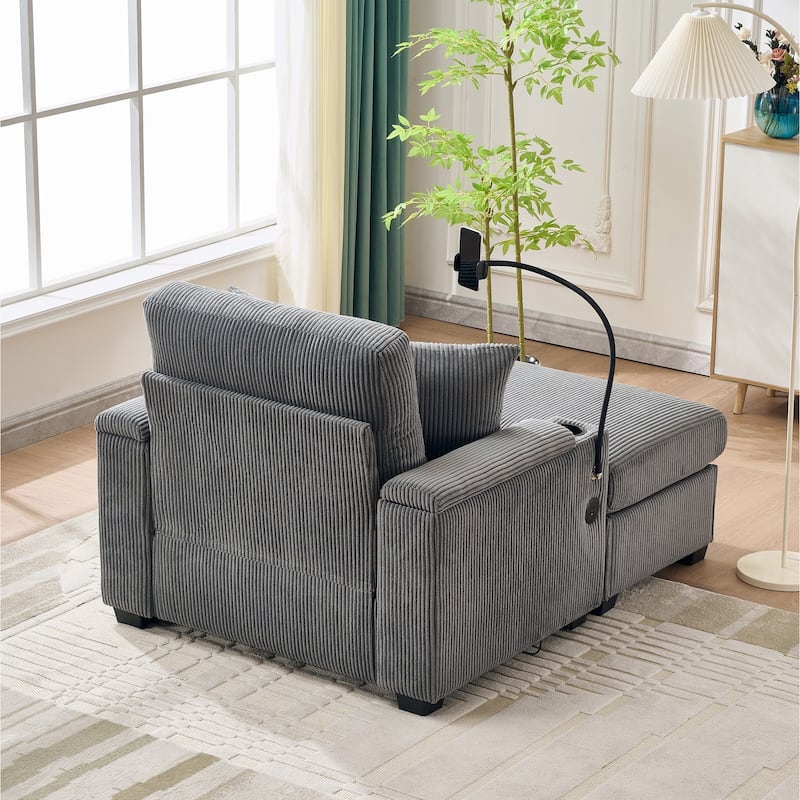 55" Oversized Chaise Lounge Chair Indoor With Ottoman And Storage,With Cup Holder,Mobile Phone Stand&Usb Charging Port