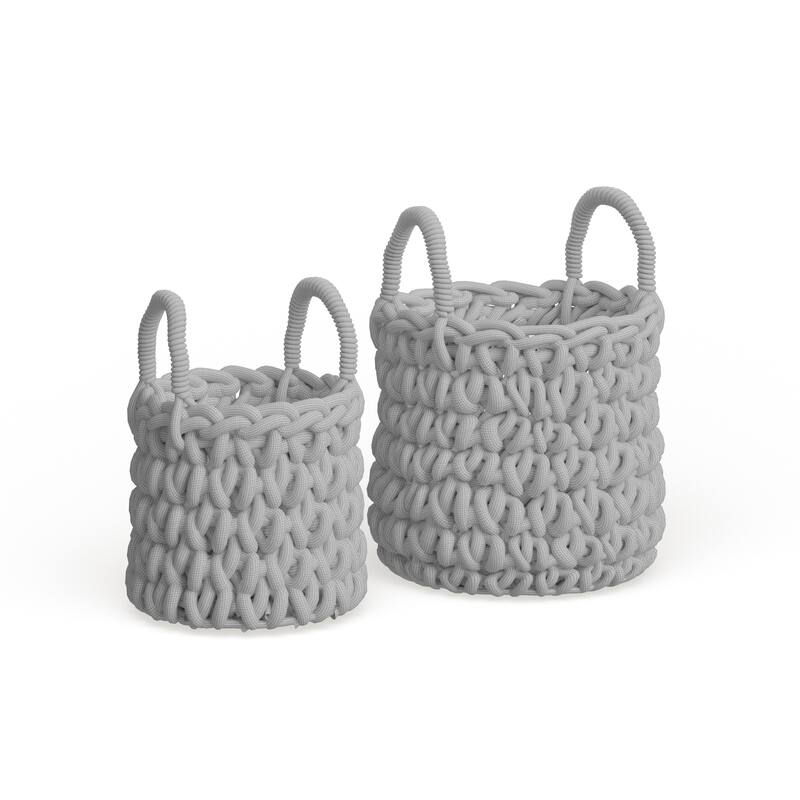 CosmoLiving by Cosmopolitan Grey Fabric Coastal Storage Basket (Set of 2) - S/2 16", 11"H