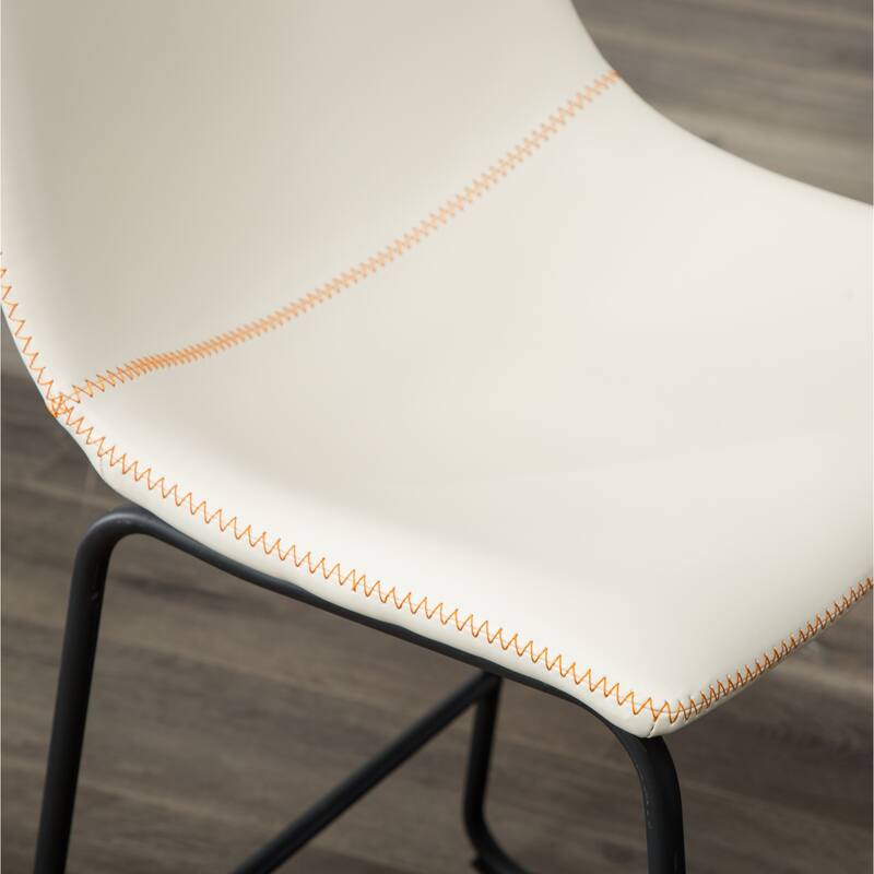 Mid-Century Modern PU Leather Barstools, Set of 2