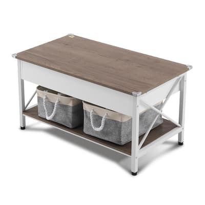 VINGLI Adjustable Side X-shaped Metal Frame Rectangular P2 Board Brown Panel Wood Grain Side Panel Coffee Table
