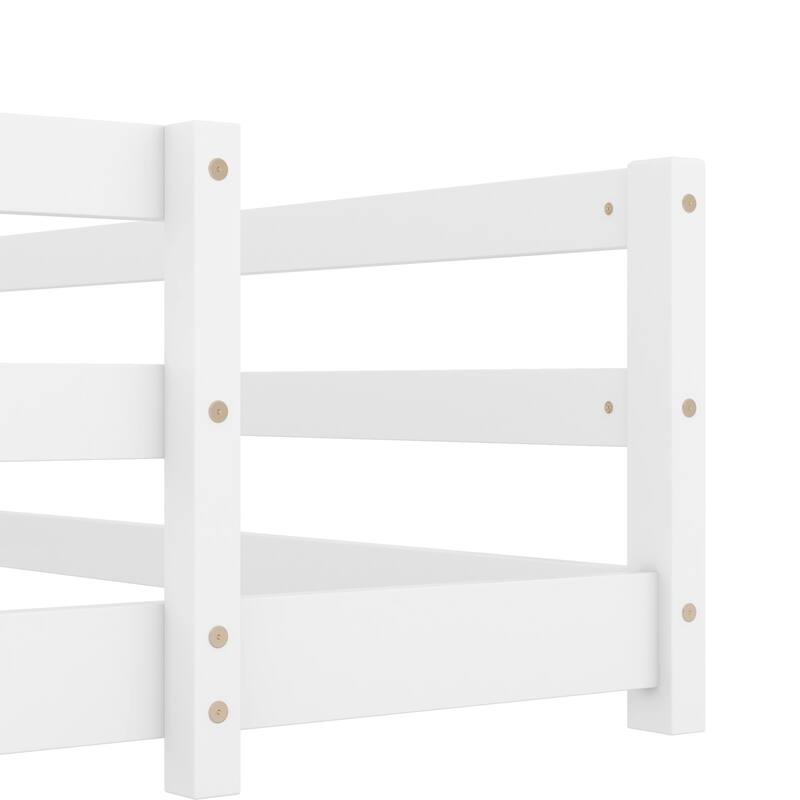 Twin/Full Montessori Floor Bed with Safety Fence - Wood Kids Floor Bed for Boys & Girls