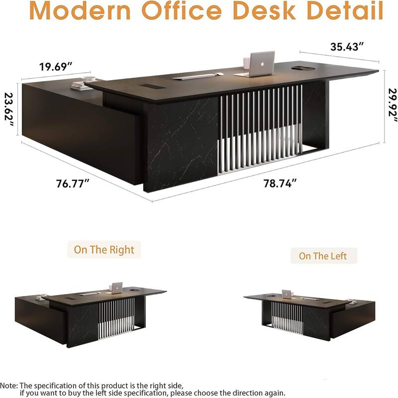 Large L Shaped Executive Desk with Power Outlet Wireless Charging