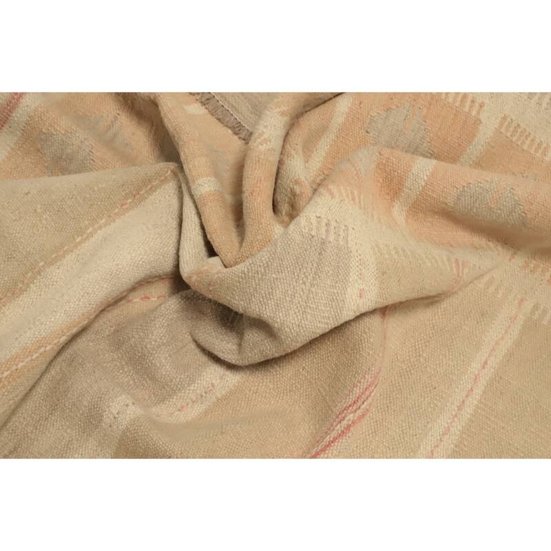 Hand Woven Oriental 100% Wool Carpet Southwestern Tribal Beige & Ivories Kilim Area Rug - 9' 0'' X 5' 11''