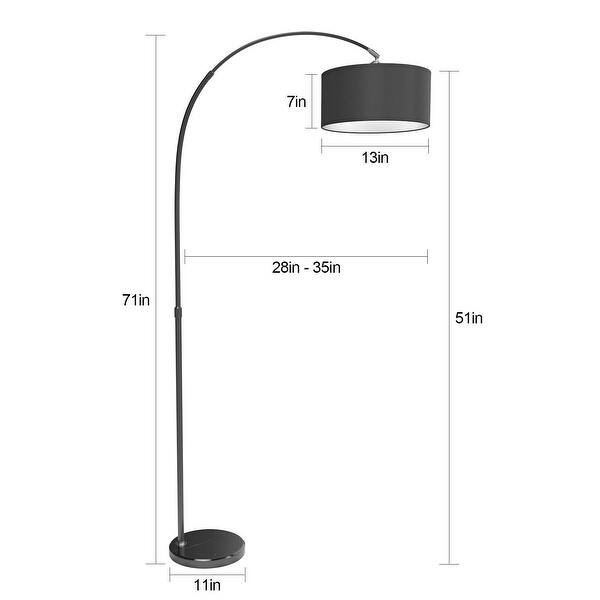 dimension image slide 1 of 2, Adjustable 71" Arching Floor Lamp Drum Shade Arc Lamp with Marble Base - 71in Total Height