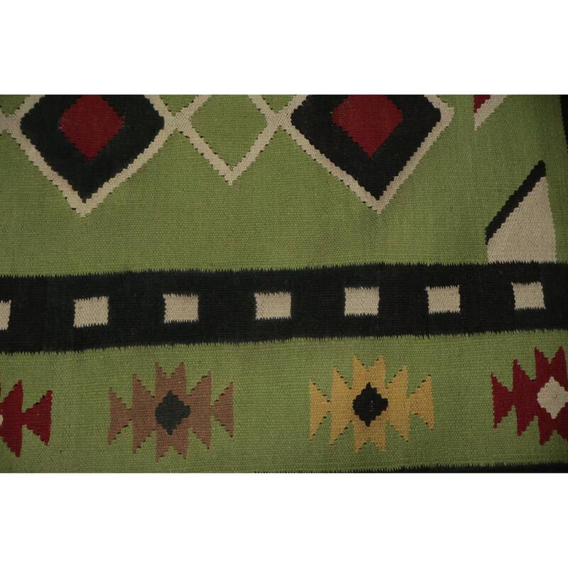 Hand Woven Oriental 100% Wool Carpet Southwestern Modern Green Kilim Area Rug - 8' 1'' X 5' 0''