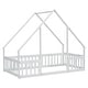 preview thumbnail 48 of 52, Wood House-Shaped Twin Floor House Bed with Fence,Guardrails,Kids and Baby