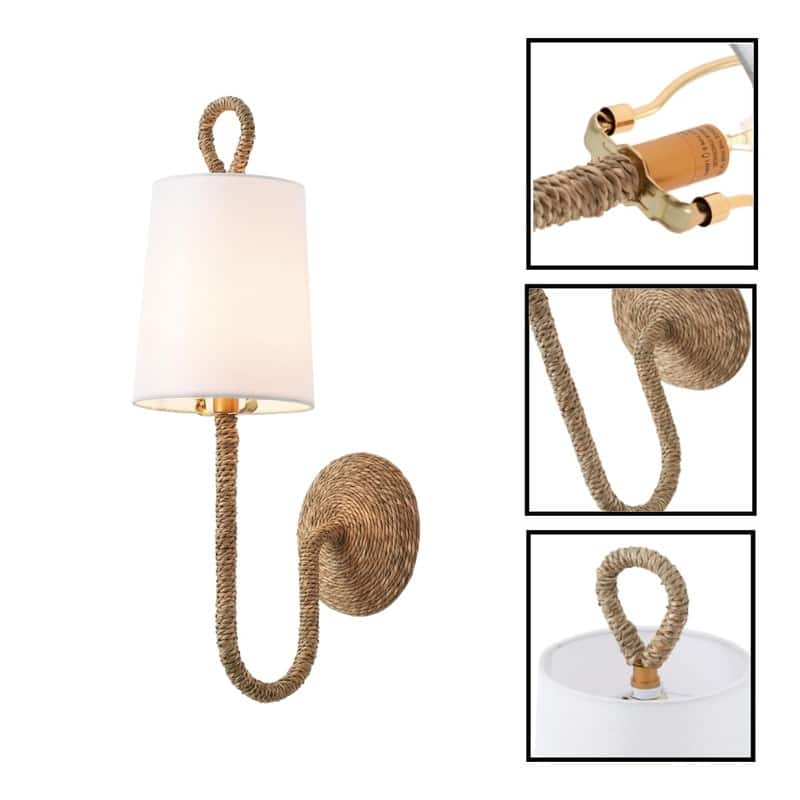 2 Pack wall sconce white wall light fixture fabric, metal, wicker sconce lights