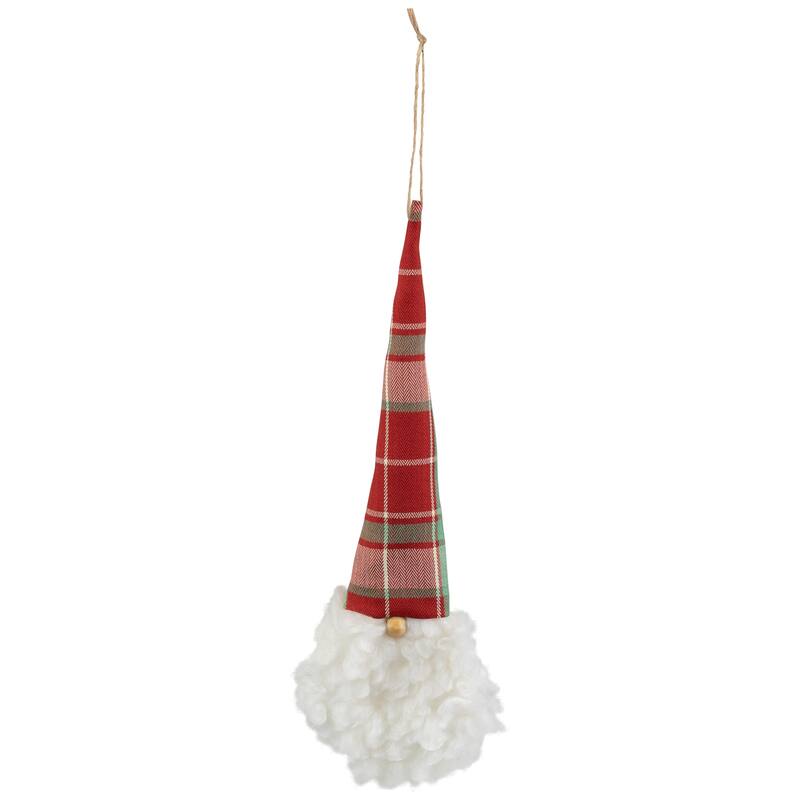 11" Plaid Green and Red Santa Head With a Warm Hat Christmas Ornament
