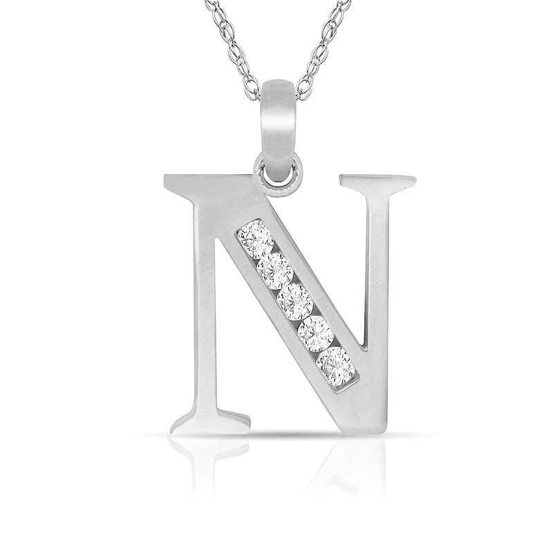 Curata 14k White Gold, 18" Small Channel-set (A-Z) Cubic Zirconia Initial Pendant Necklace - N